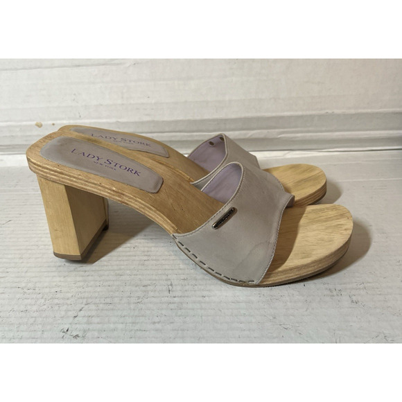 Lady Stork Shoes Wooden Slip on Sandals Size 39 US 8.5 Gray - Picture 1 of 10